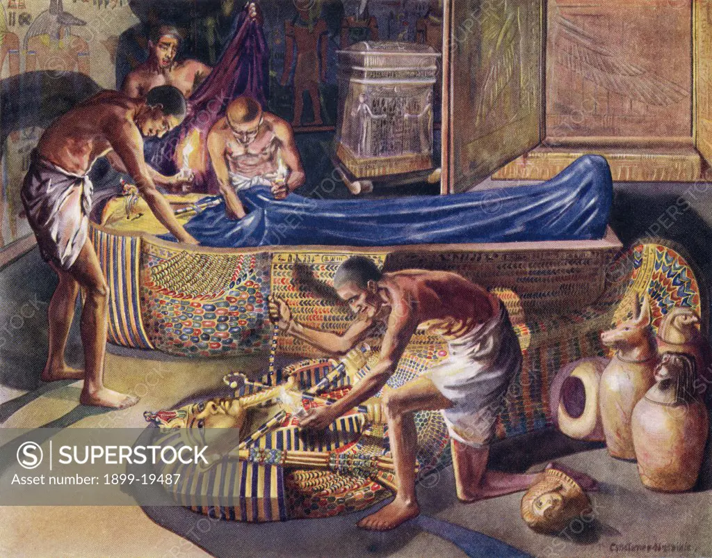 Plundering Pharaoh Theban Tomb Robbers At Work Illustration by Constance N Baikie from the book The Ancient East and its Story by James Baikie published c.1920