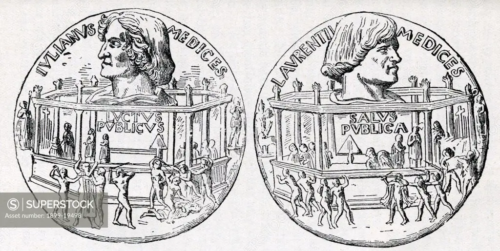 Medal in commemoration of the Pazzi Conspiracy 1478 Illustration from the book Life and Times of Girolamo Savonarola published 1909