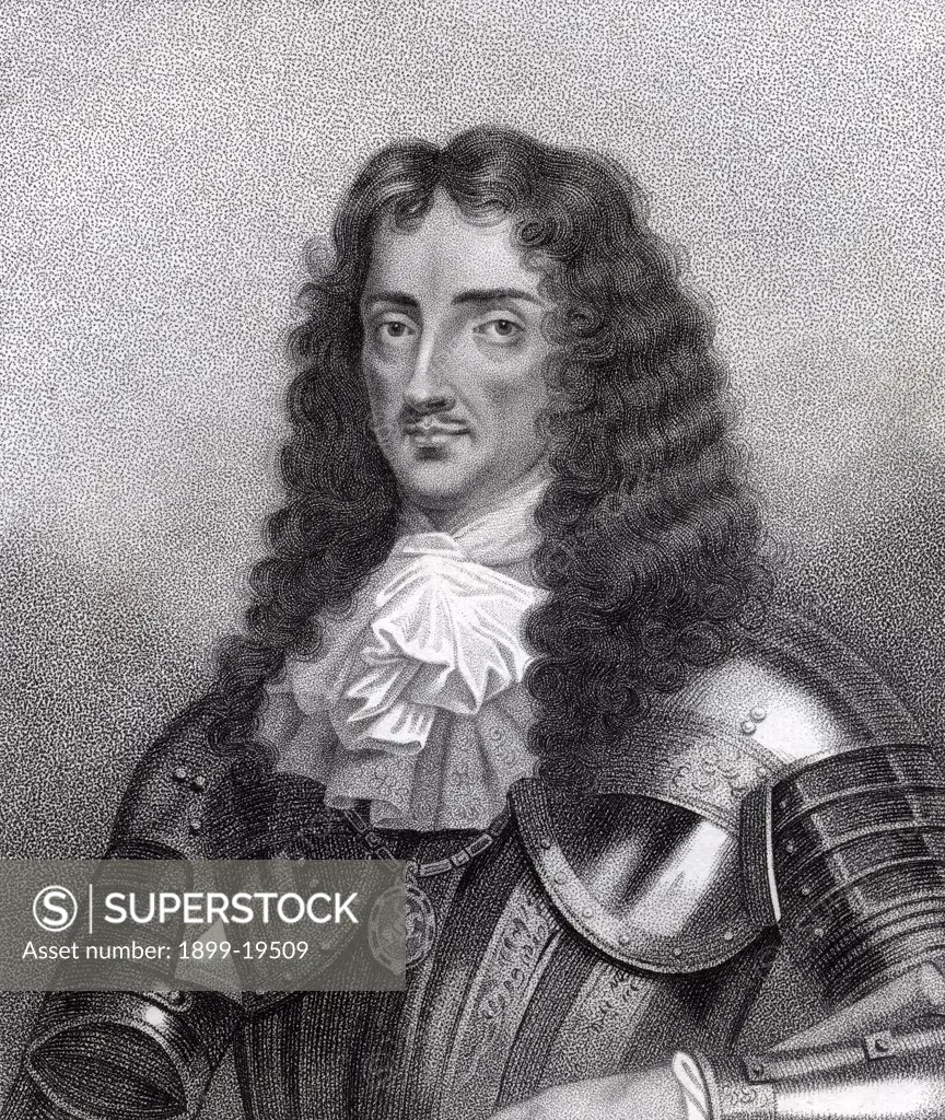 Charles II aka The Merry Monarch 1630-1685 King of Great Britain and Ireland Engraved by Bocquet from the book A Catalogue of the Royal and Noble Authors published 1806