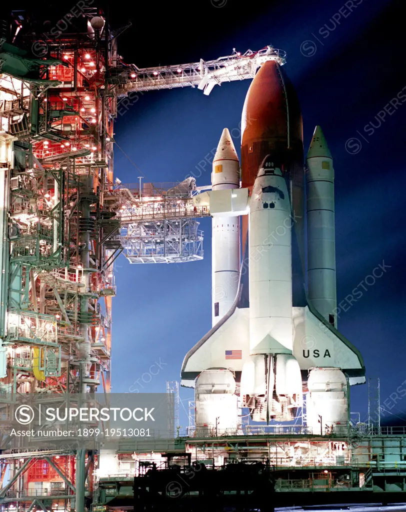 (October 1982) --- Space shuttle orbiter Columbia on pad 39A at the Kennedy Space Center (KSC) where it is being prepared for launch on Nov. 11