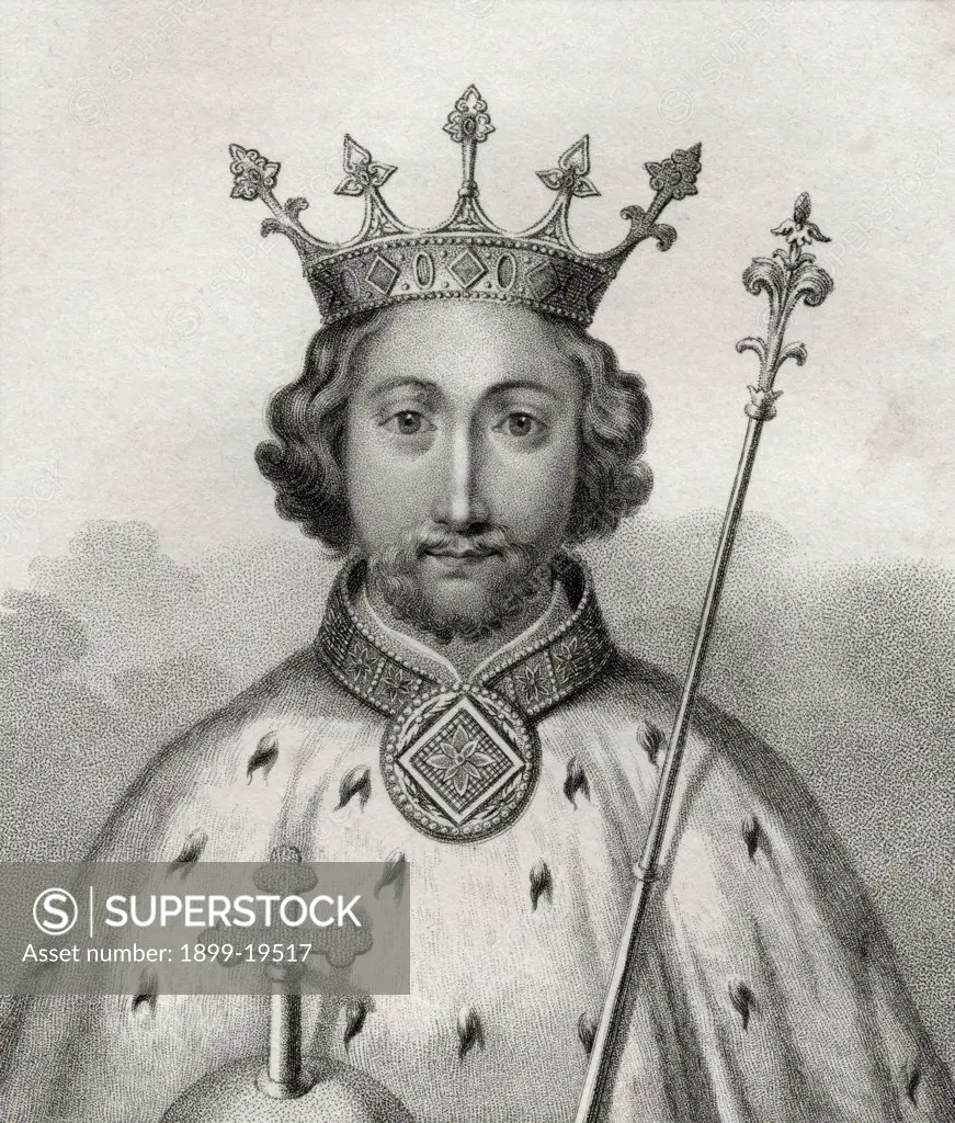 Richard II 1367 - 1400 King of England Engraved by Bocquet from the book A Catalogue of the Royal and Noble Authors published 1806