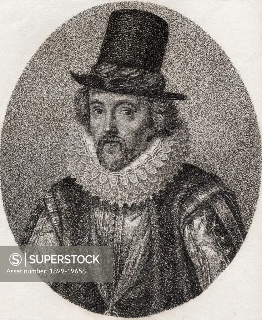 Sir Francis Bacon Viscount St Alban 1561-1626 English lawyer statesman and philosopher Engraved by Geremia from the book A catalogue of Royal and Noble Authors Volume II published 1806