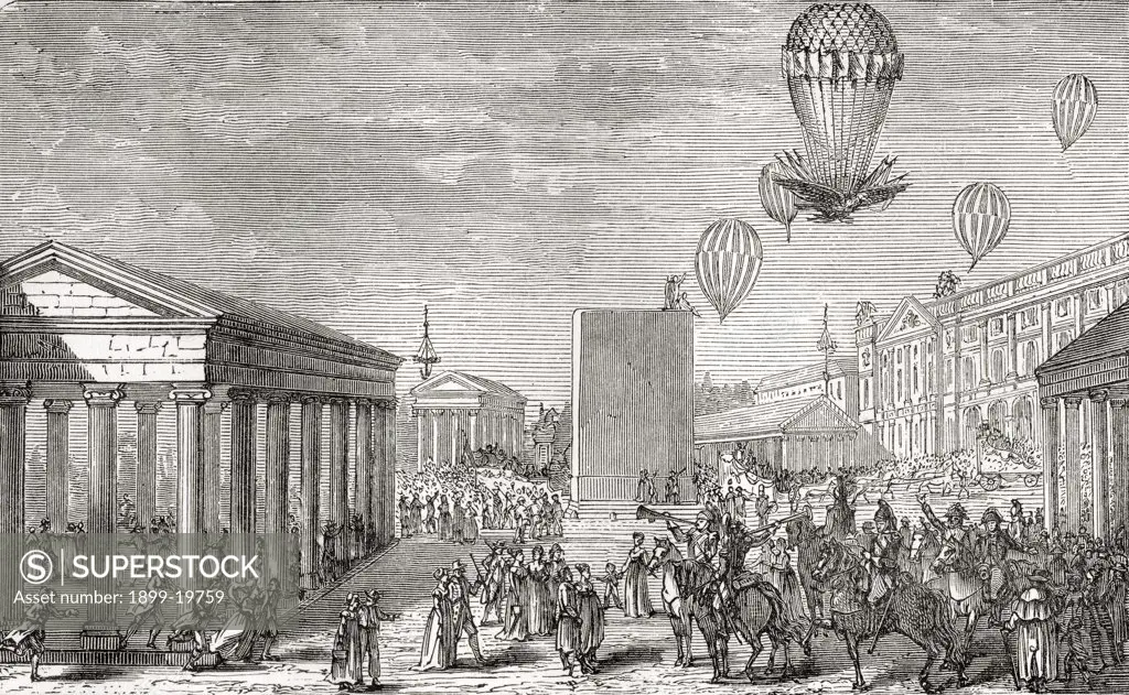 Coronation fete of Napoleon I in Paris France 16 December 1804 From the book Wondeful Balloon Ascents or The Conquest of the Skies published c 1870