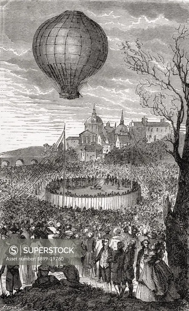 The First Aerial Voyage Paris France 21 October 1783 From the book Wondeful Balloon Ascents or The Conquest of the Skies published c 1870