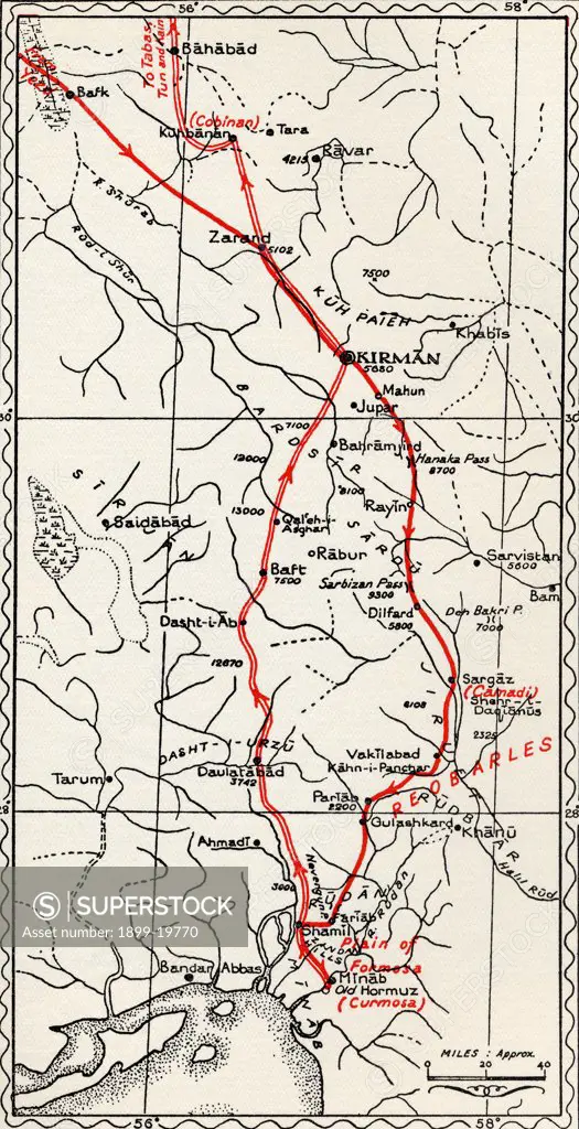 Marco Polo's Itinerary from Kirman to the coast From the book The Quest for Cathay by Sir Percy Sykes published 1936