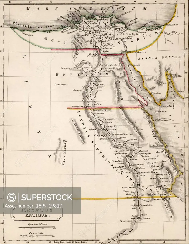 Map of Egypt Aegyptus Antiqua Drawn and engraved by Sydney Hall c.1826