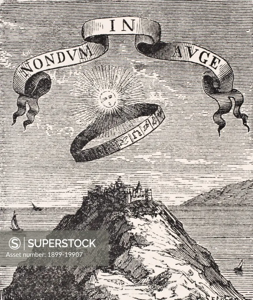 Device of the Emperor Charles V, while king of Spain, 1518, he adopted as his emblem a sun rising above a zodiac, and as his motto, Nondum in auge, Not yet at its zenith. From Science and Literature in The Middle Ages by Paul Lacroix published London 1878
