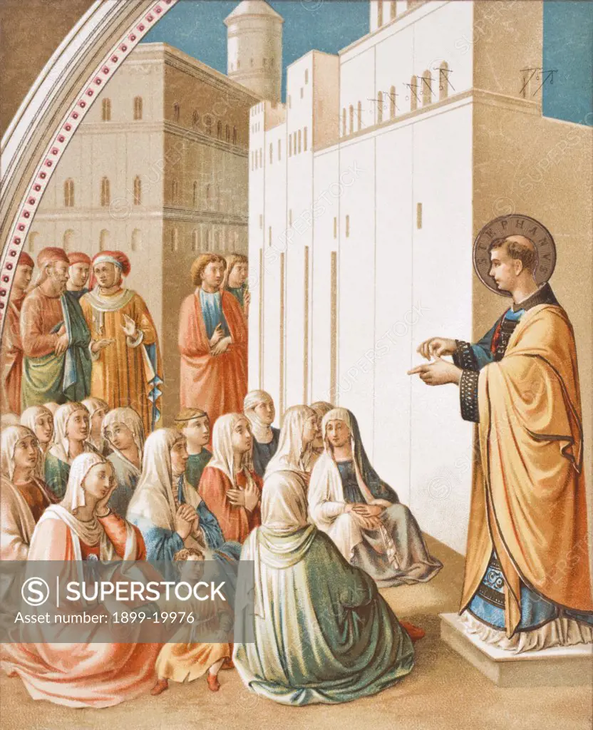 The Preaching of St.Stephen. After the fresco painting by Fra Angelico. From Science and Literature in The Middle Ages by Paul Lacroix published London 1878