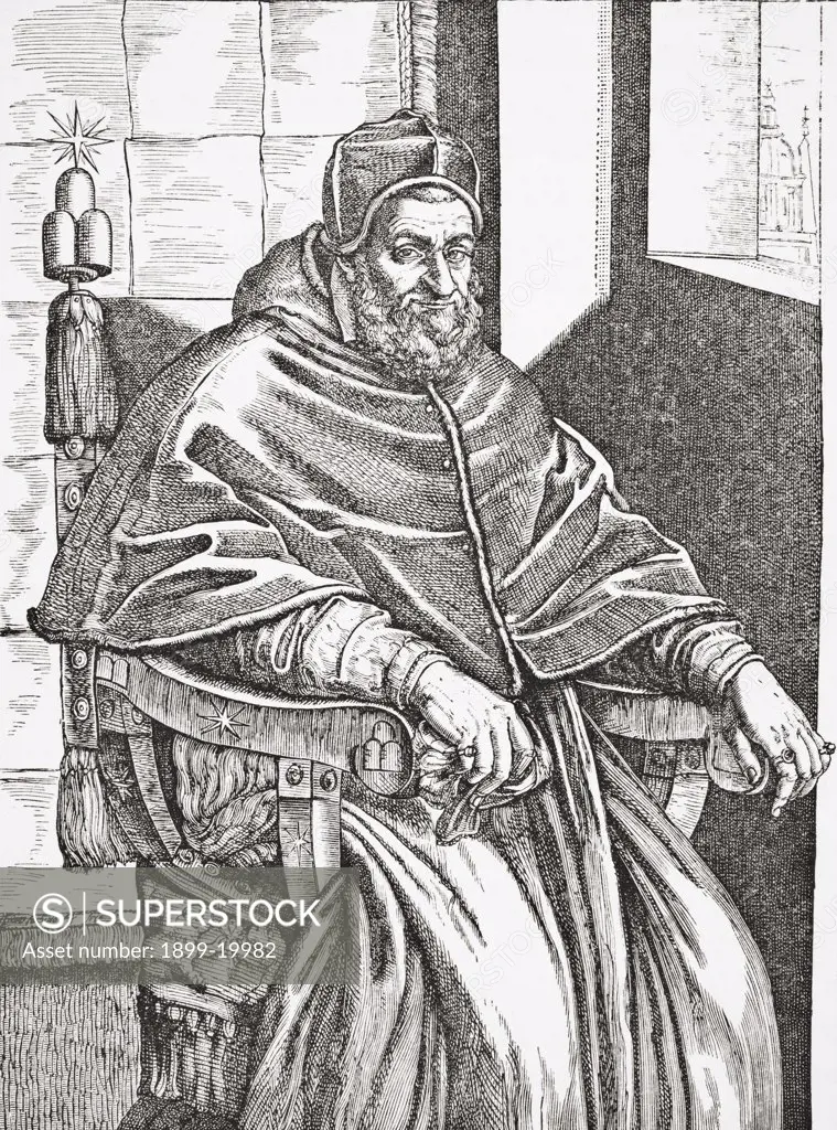 Pope Sixtus V 1521 - 1590, born Felice Peretti di Montalto. From Science and Literature in The Middle Ages by Paul Lacroix published London 1878