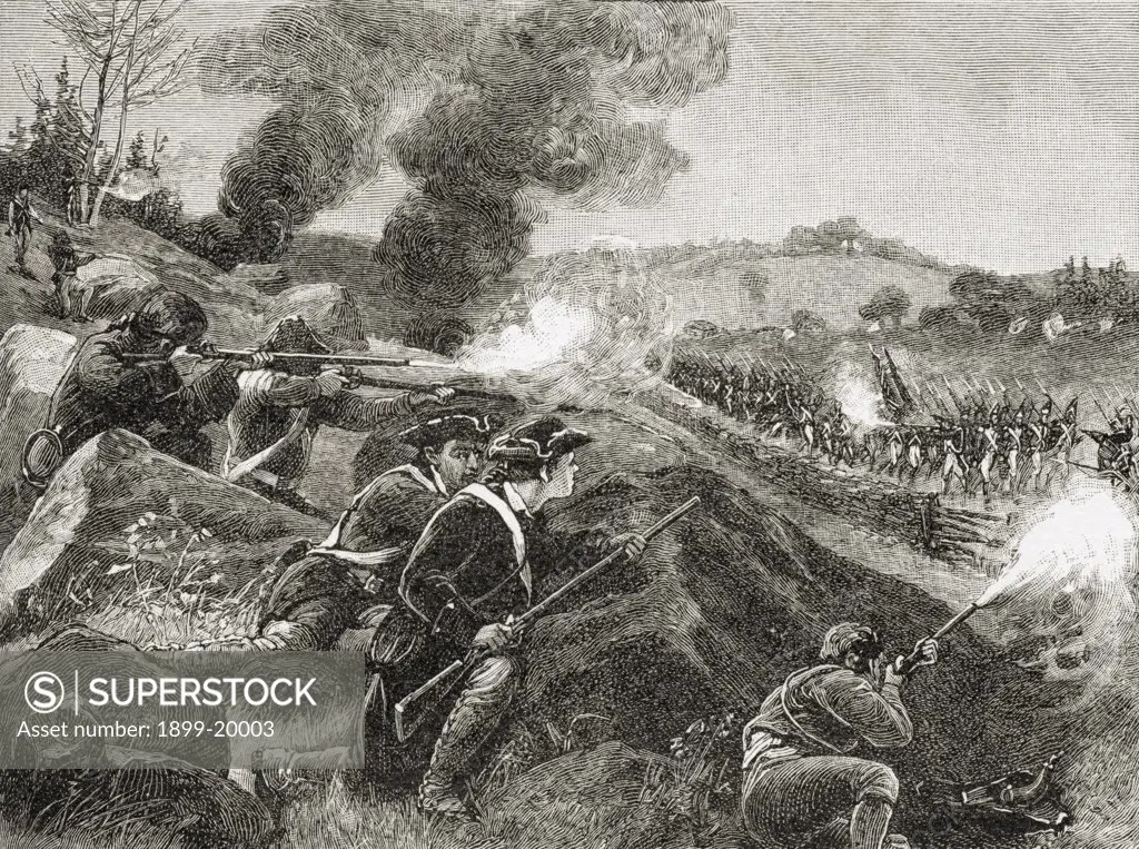 The British Retreating from Lexington. Battle of Lexington and Concorde April 1775. From the book A Brief History of the United States published by A. S. Barnes and Company circa 1885.