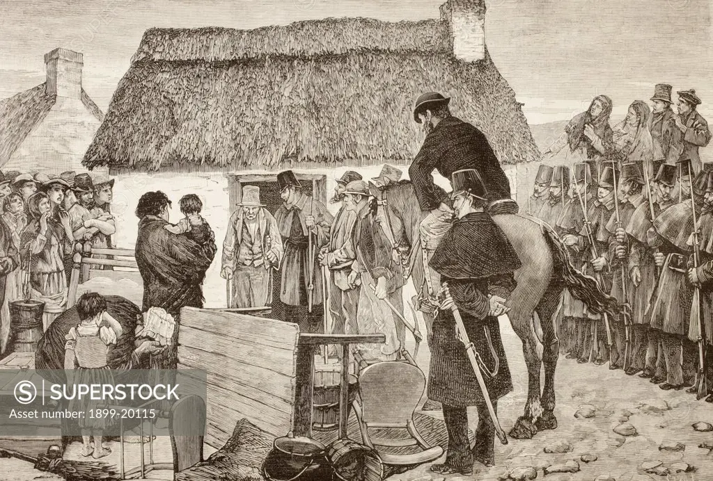 Poor tennants being evicted from their home during the Irish National Land League crisis. From La Ilustracion Espanola y Americana of 1881