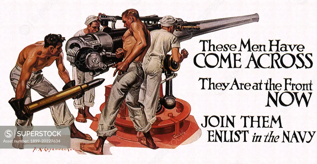 Four Men Loading Large Gun, Leyendecker, Francis Xavier. 
