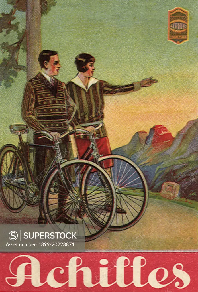 Man and Woman with Bicycles. 