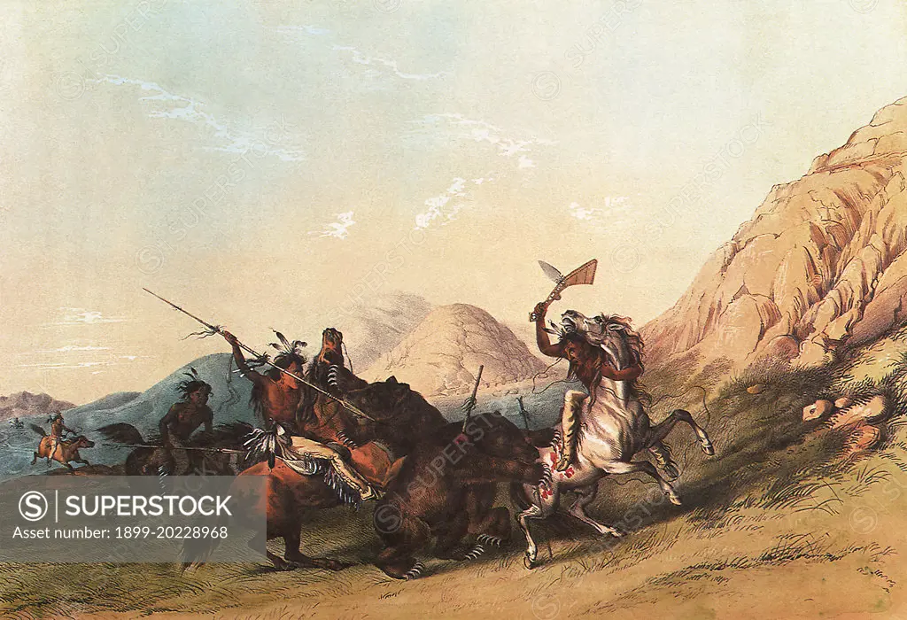 Indians attacking the Grizzly Bear. 