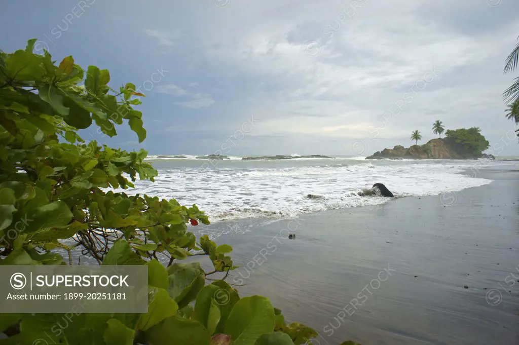 Beach and rock formations in Dominical Costa Rica.                 