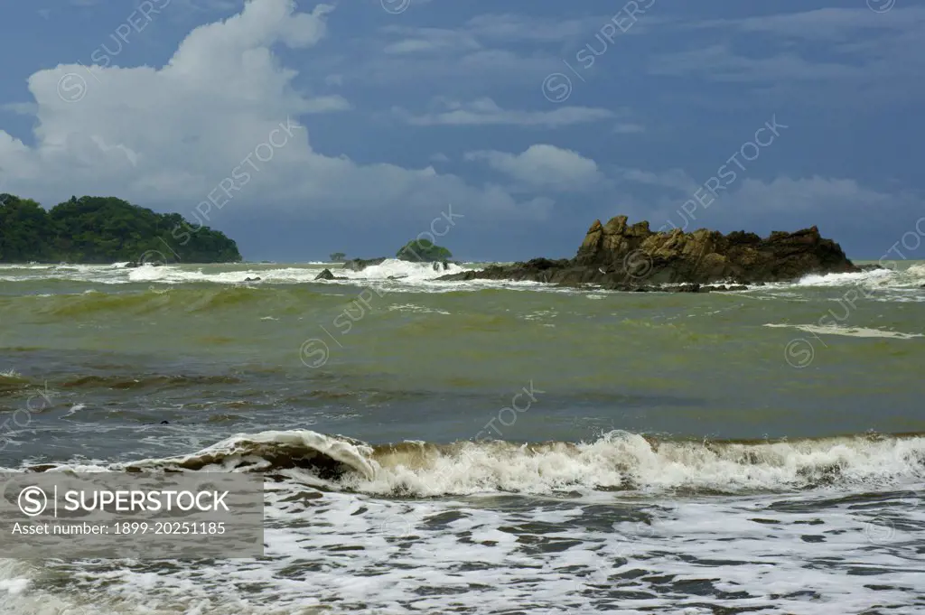 Beach and rock formations in Dominical Costa Rica.                 
