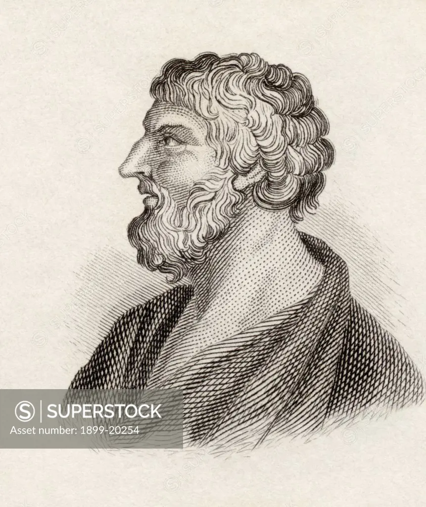 Pittacus of Mytilene born circa. 640 BC died 568 BC. Greek philosopher. One of the Seven Sages of Greece and Mytilenaean general. From the book Crabbes Historical Dictionary published 1825.