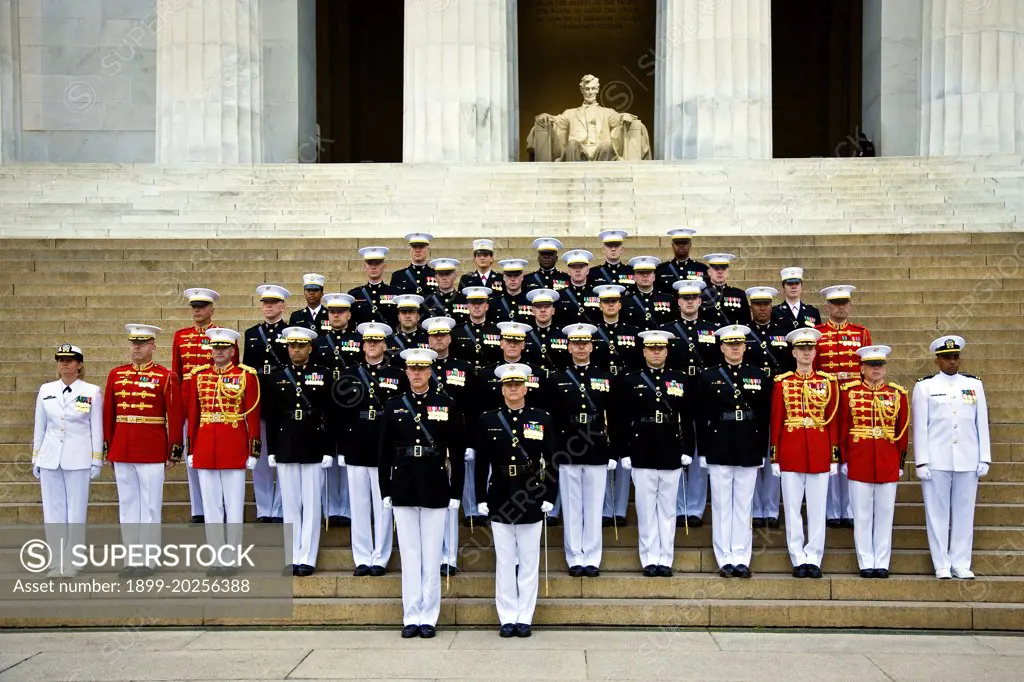 The Officer Corps of the Washington Billet on the steps of the Lincoln Memorial, Washington, DC.