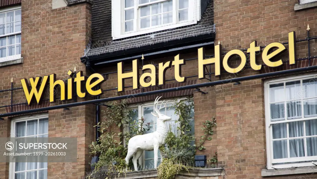 Sign for White Hart hotel, Newmarket, Suffolk, England
