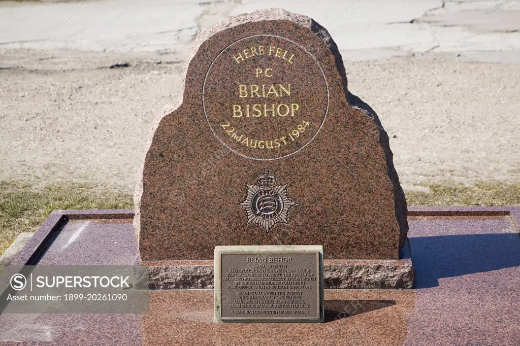Memorial for murdered policeman PC Brian Bishop at Frinton on Sea, Essex, England