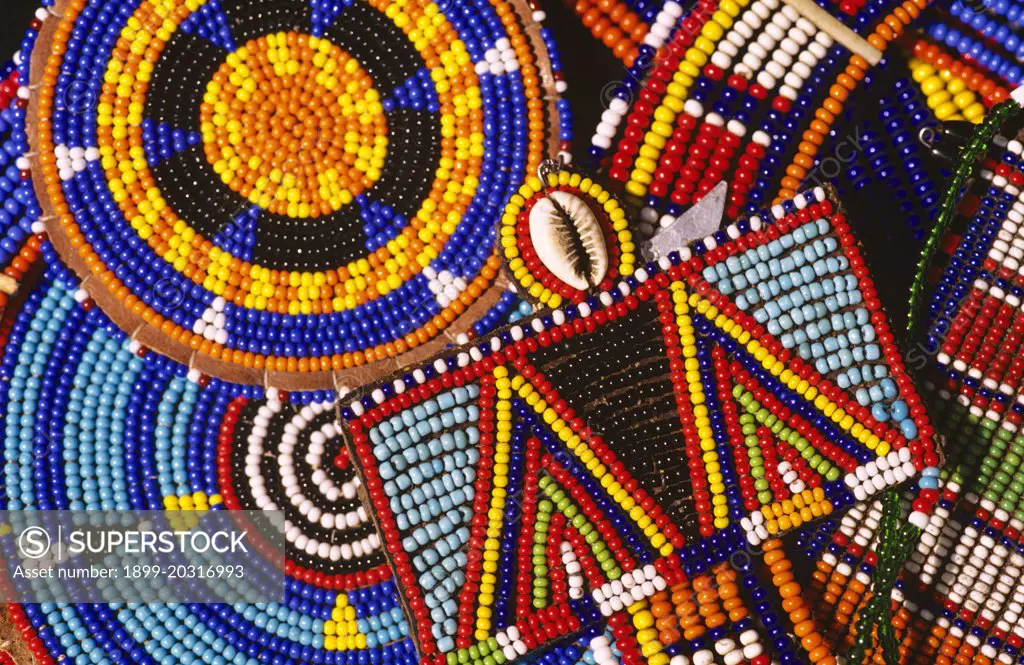 African arts and crafts:  beaded jewellry made by Maasai people.  Kenya