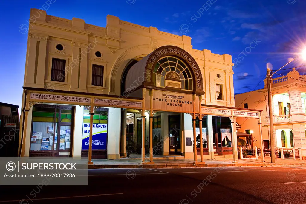 Stock Exchange that began life in 1888 as a shop and office arcade, then from 1890 housed Australias only regional stock exchange,  in the well preserved heart of the city, the One Square Mile. It contains a mining museum.  Charters Towers, Queensland, Australia