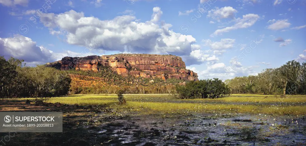 Anbangang Billabong  and Nourlangie Rock (of significance to Aboriginal people), Kakadu National Park, Northern Territory, Australia