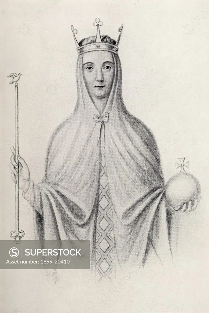 Adeliza of Leuven also called Adela and Aleidis: 1103 to 1151. Queen consort of the United Kingdom as second wife of Henry I. From her portrait on the seal of the charter she gave to Reading Abbey, which she founded. From the book Our Queen Mothers by Elizabeth Villiers.