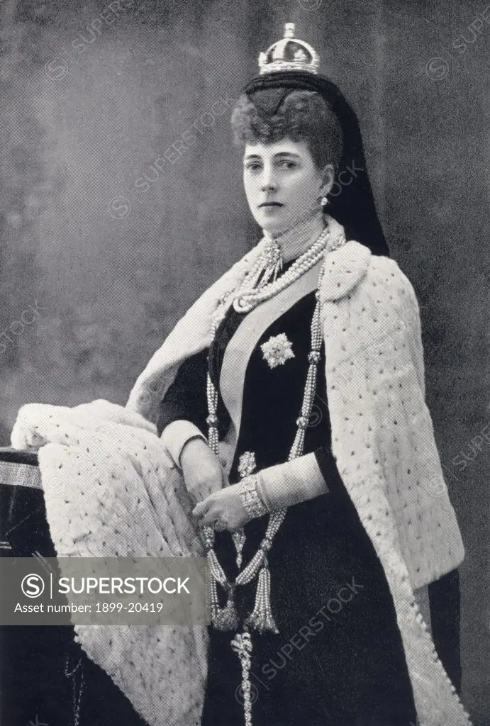 Alexandra of Denmark, 1844 to 1925. Queen of the United Kingdom and the British Dominions and Empress of India from 1901 to 1910 as the consort of Edward VII. From the book Our Queen Mothers by Elizabeth Villiers.