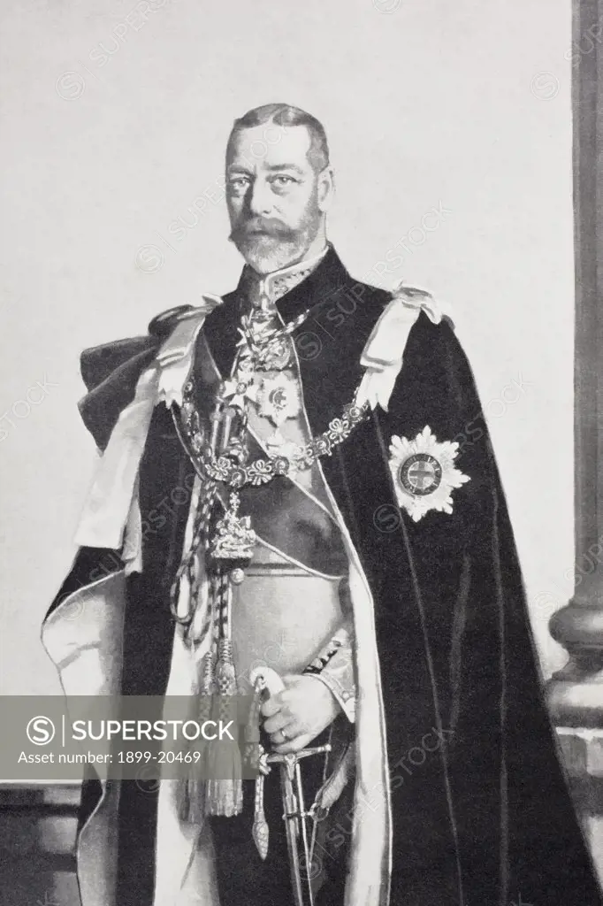 George V, 1865 to 1936. Full name, George Frederick Ernest Albert. King of the United Kingdom and the British Dominions, and Emperor of India. From the book Buckingham Palace, It's Furniture, Decoration and History by H. Clifford Smith, published 1931.