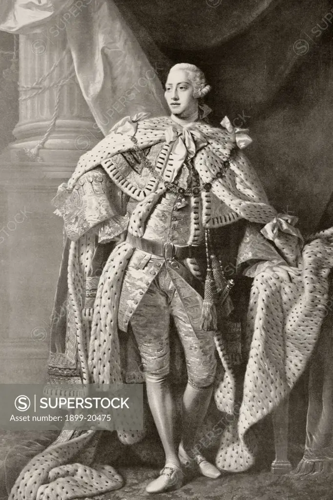 George III 1738 to 1820. George William Frederick, King of Great Britain and Ireland and King of Hanover 1815 to 1820. From the book Buckingham Palace, It's Furniture, Decoration and History by H. Clifford Smith, published 1931.