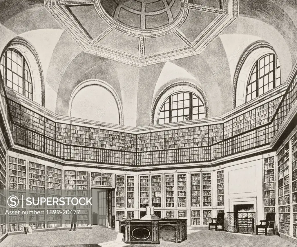 The Octagonal Library in Buckingham Palace, built in reign of George III when the building was known as the Queen's House. From the book Buckingham Palace, It's Furniture, Decoration and History by H. Clifford Smith, published 1931.