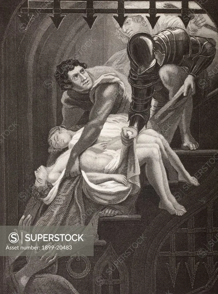The murder of the Princes in the Tower, Edward V of England, 1470 to 1483 and his brother, Richard of Shrewsbury, 1st Duke of York 1473 to 1483 From a nineteenth century print.
