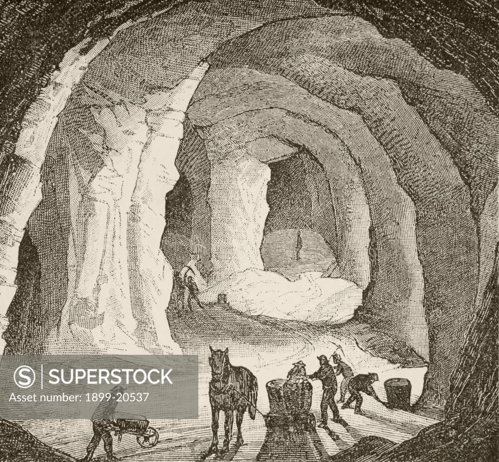 A European salt mine in the nineteenth century. From the book Chips From The Earth's Crust published 1894.