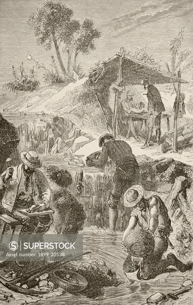 Panning for gold. From the book Chips From The Earth's Crust published 1894.
