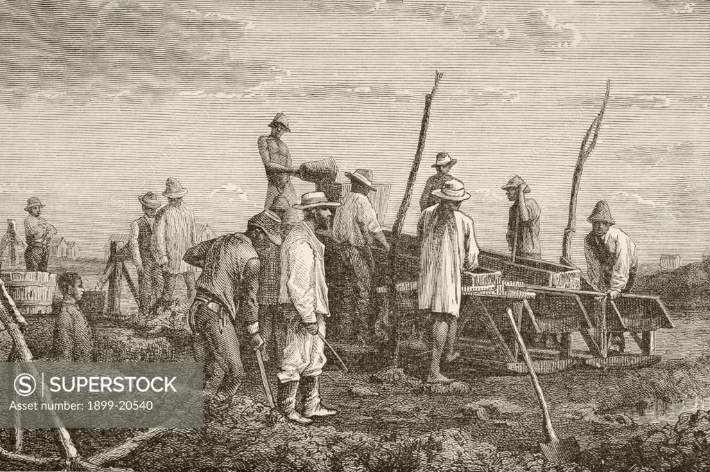 Digging for diamonds in South Africa. From the book Chips From The Earth's Crust published 1894.
