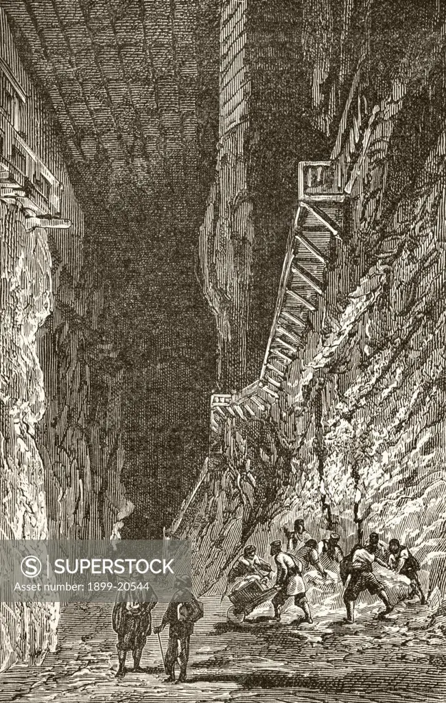 A European salt mine in the nineteenth century. From the book Chips From The Earth's Crust published 1894.