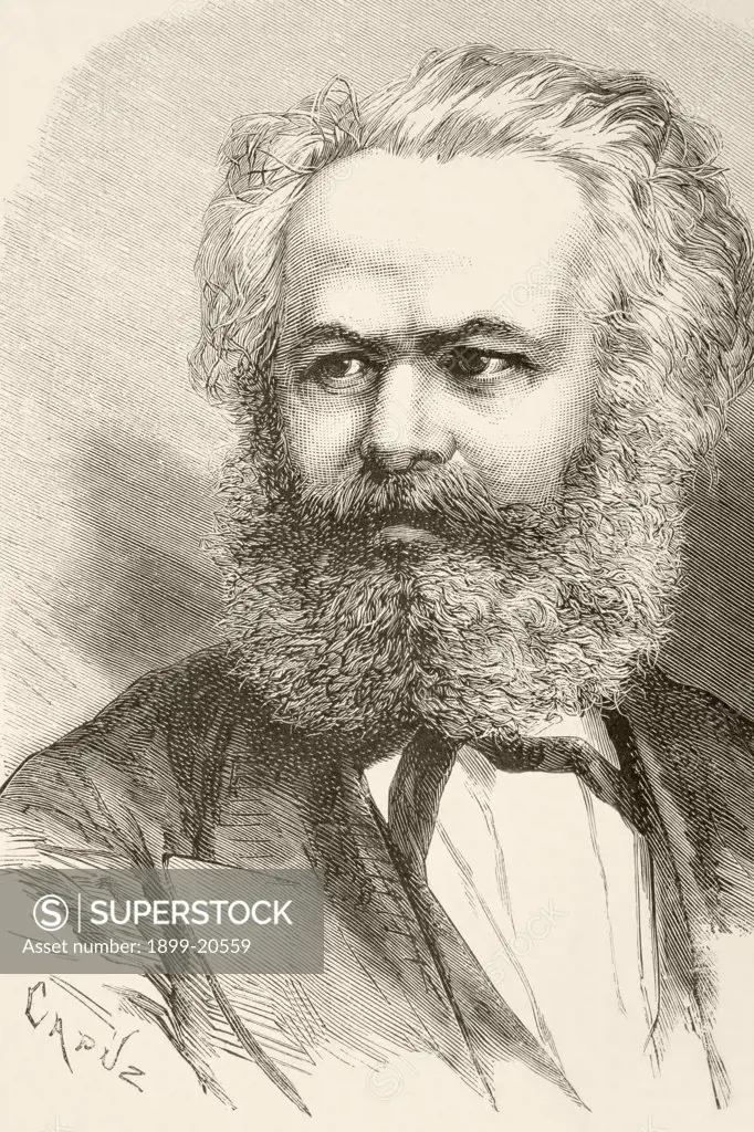 Karl Heinrich Marx, 1818 to 1883. German philosopher and political economist. Founder of modern Communism. From a 19th century illustration. 