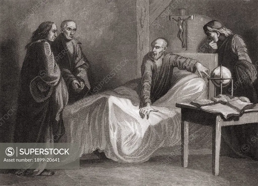 Death of Saint Ignatius of Loyola, 1491 to 1556. Spanish knight, hermit, priest and founder of the Society of Jesus. From the book Los Frailes y Sus Conventos published 1854