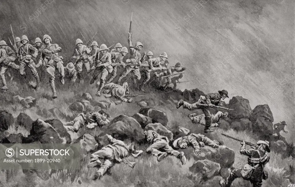 The Great Assault on Ladysmith, February 1900 during the second Boer War. From the book South Africa and the Transvaal War by Louis Creswicke, published 1900.