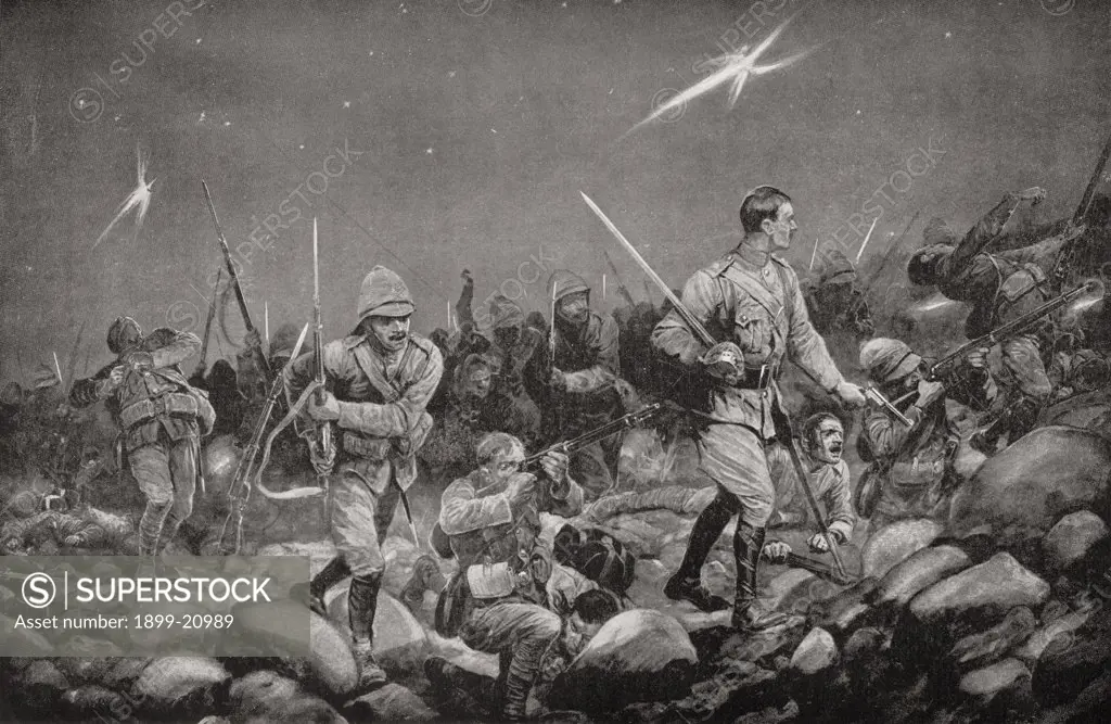 British troops on a night sortie from Mafeking during the Second Boer War. From the book South Africa and the Transvaal War by Louis Creswicke, published 1900