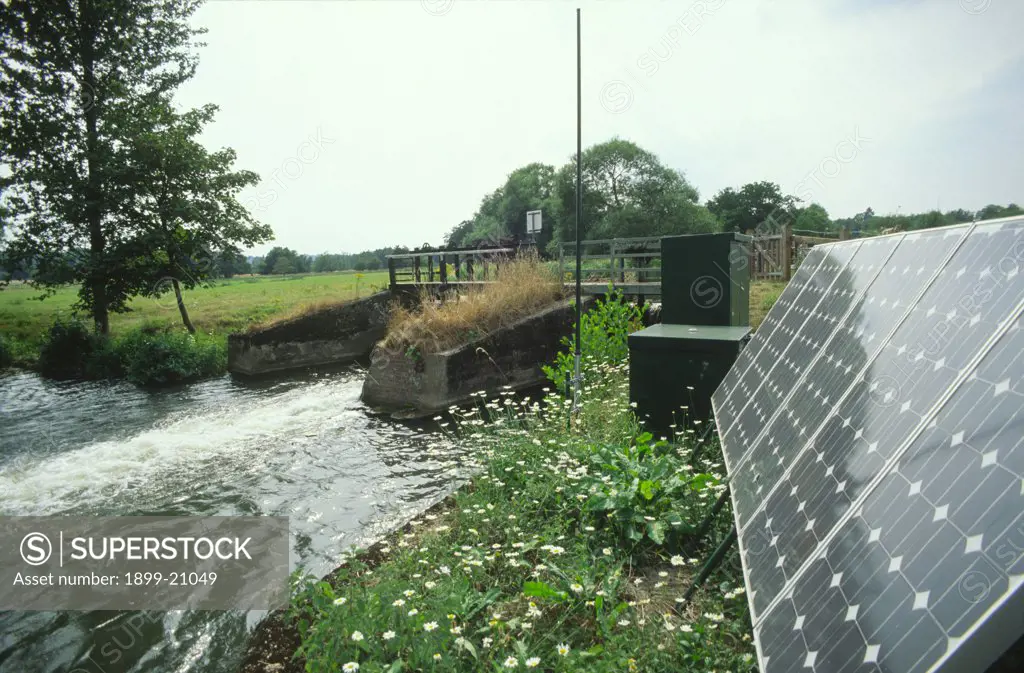 Solar powered weir, River Wey Godalming Surrey, United Kingdom. 