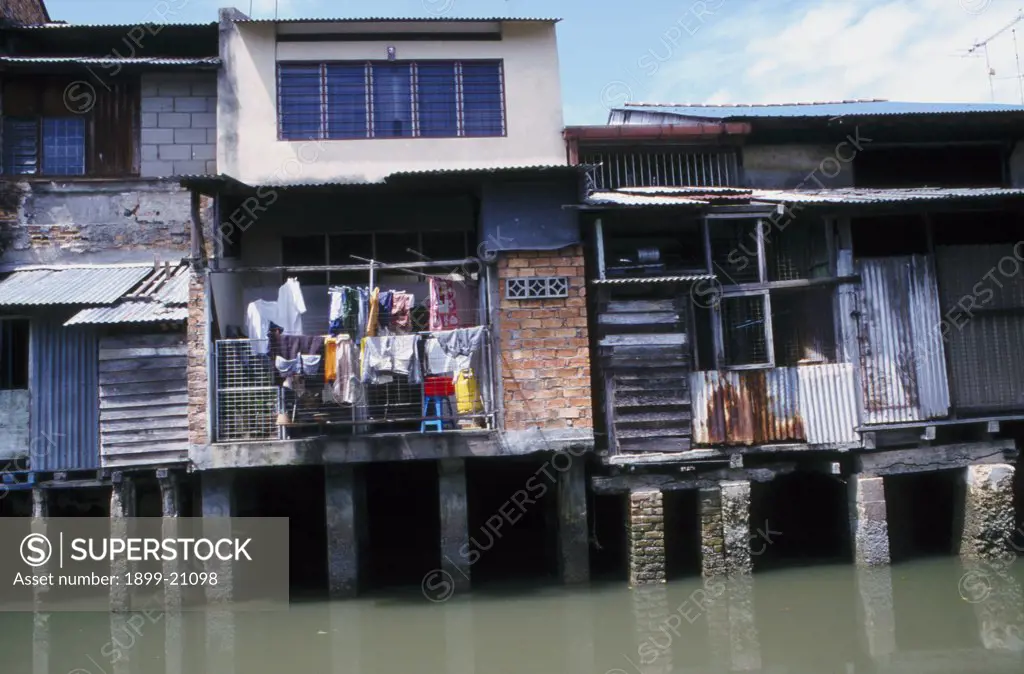 Squatter homes, Malacca, Malaysia. Squatters await rehousing by government. 