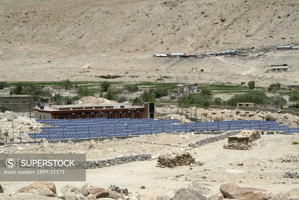 Solar photovoltaic powerplant in remote Himalayan village, Ladakh Ecological Development Group (LEDEG), Tangtste, North East Ladakh. 