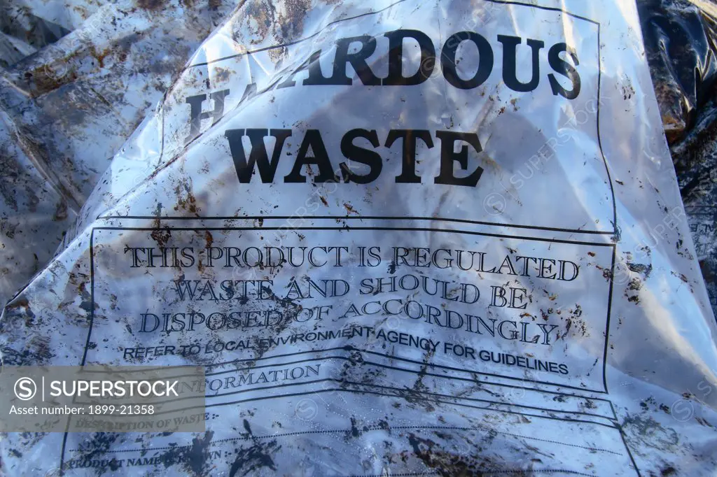 Hazardous waste from MSC Napoli oil spill, United Kingdom. MSC Napoli disaster, containers washed up on beaches of Dorset, Oil spill. Birds and other wildlife are washed up to shore.