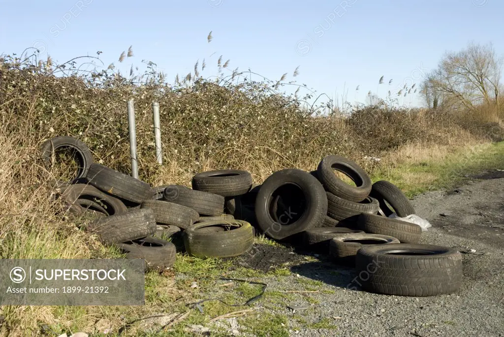 Illegal dumping of used tyres in Gwent. . 