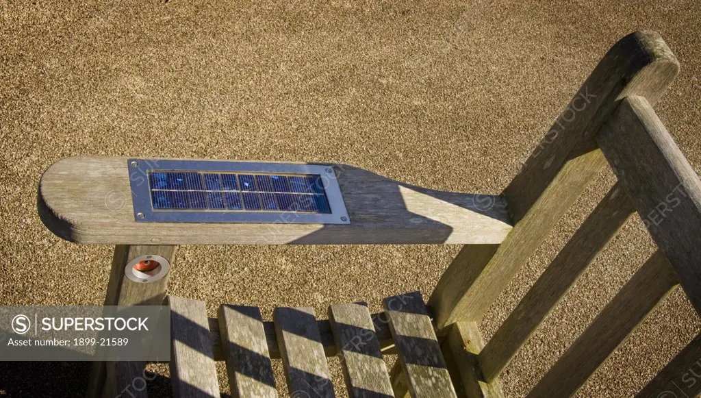 Solar Panel built into the arm of a bench to allow electrical items to be recharged. 