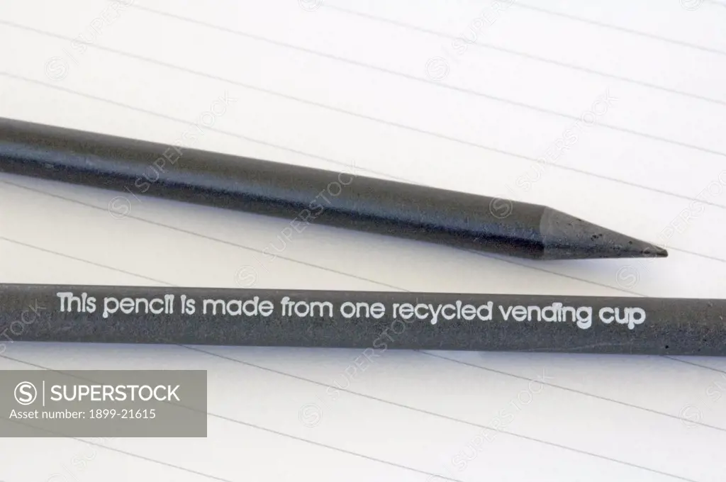 Pencils made from recycled material, United Kingdom. Pencils made from recycled material - made from one vending cup. 