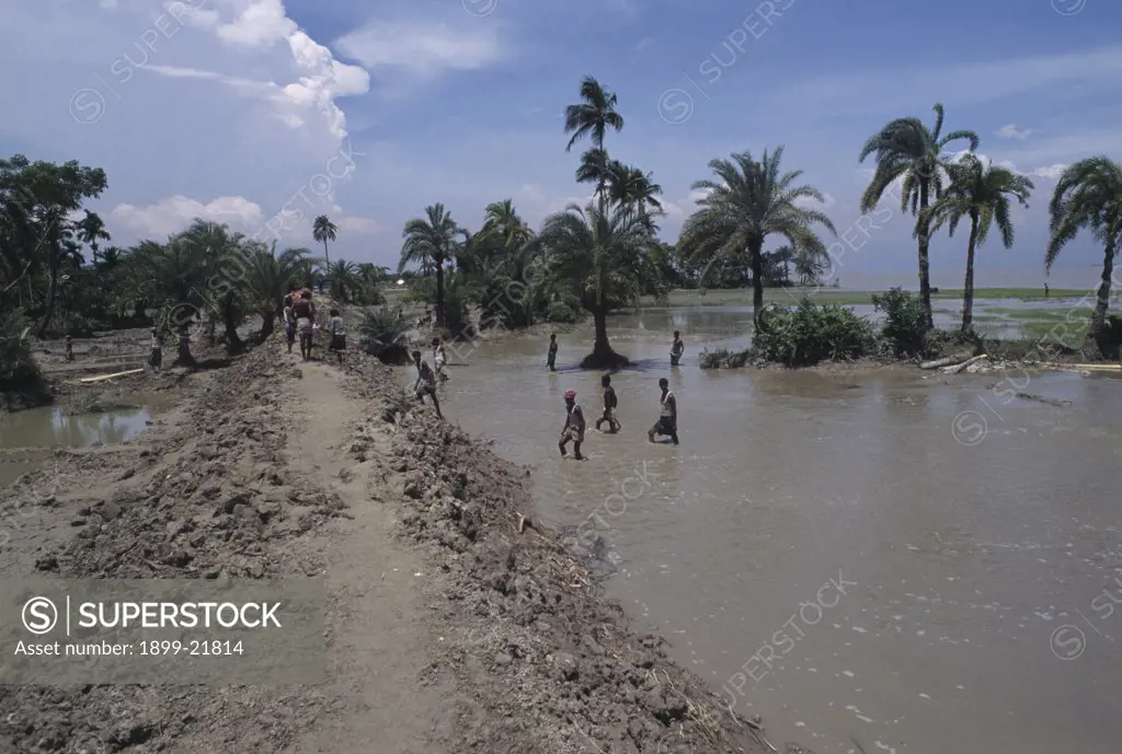 BANGLADESH Bhola. Emergency embankment against flooding..  