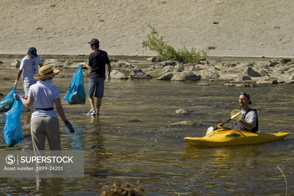 Cleaning the LA River. Ocean Kayak at FoLAR's annual 'La Gran Limpieza' clean up of the Los Angeles River. Bette Davis Picnic Area. Glendale Narrows. Los Angeles. 